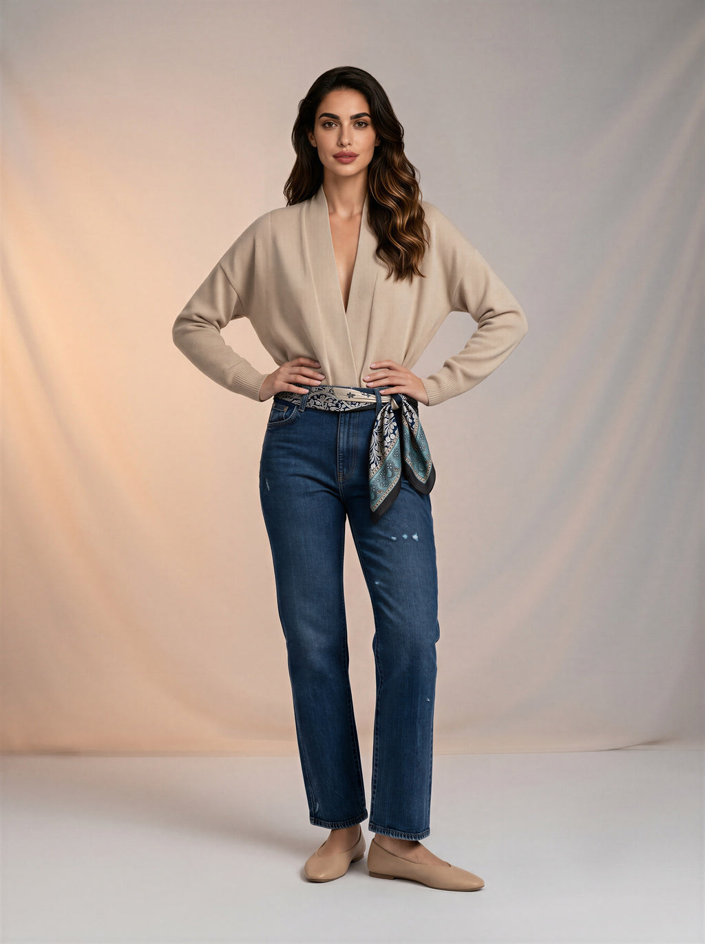 Jean Regular Fit Azul Marino con Rotos y Pañoleta