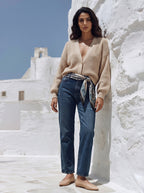Jean Regular Fit Azul Marino con Rotos y Pañoleta
