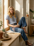 Jean Regular Fit Azul Índigo con Rotos y Pañoleta