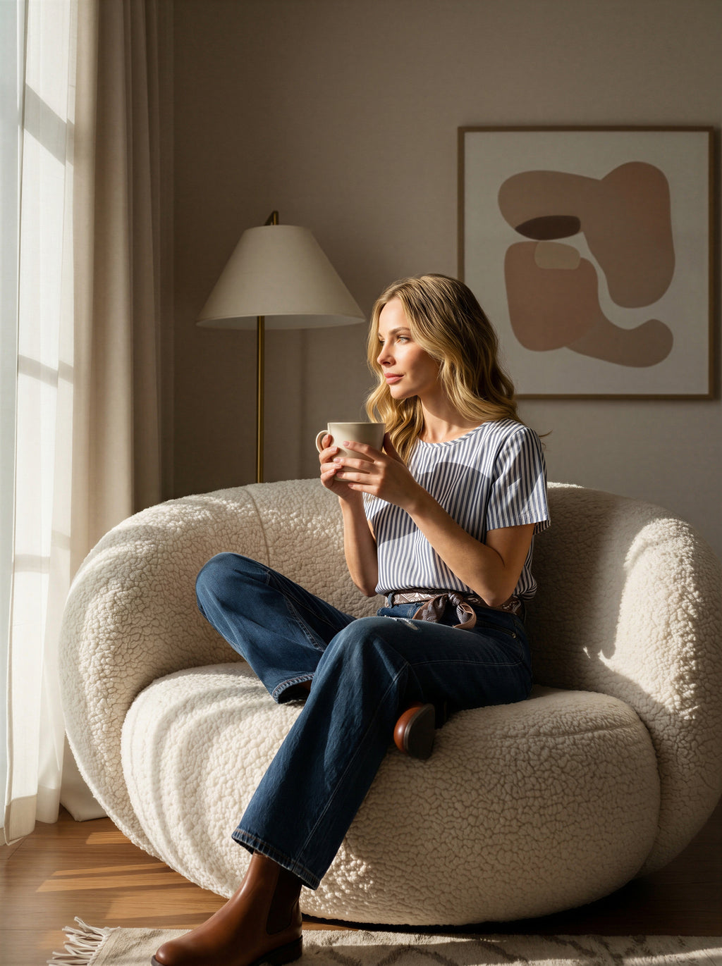 Jean Regular Fit Azul Índigo con Rotos y Pañoleta