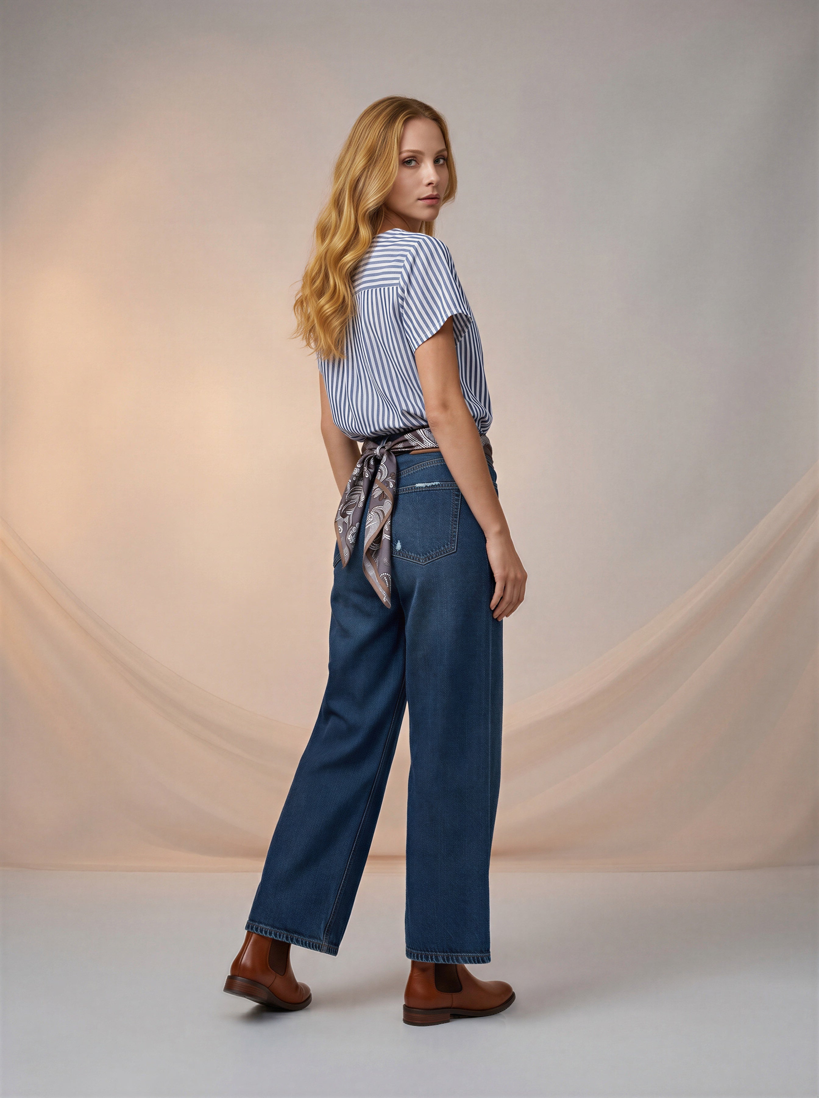 Jean Regular Fit Azul Índigo con Rotos y Pañoleta