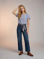 Jean Regular Fit Azul Índigo con Rotos y Pañoleta