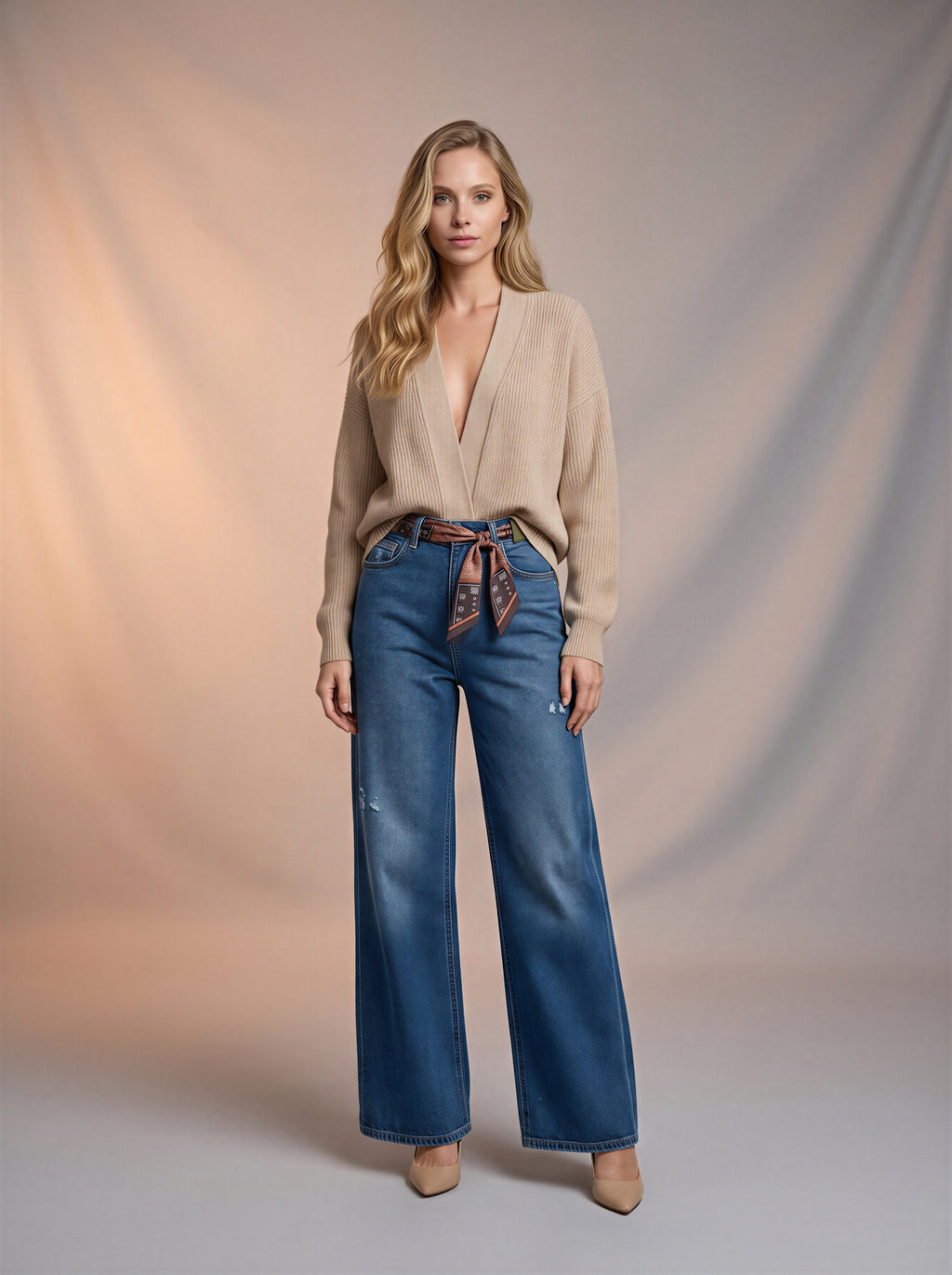 Wide Leg Azul Marino con Accesorio