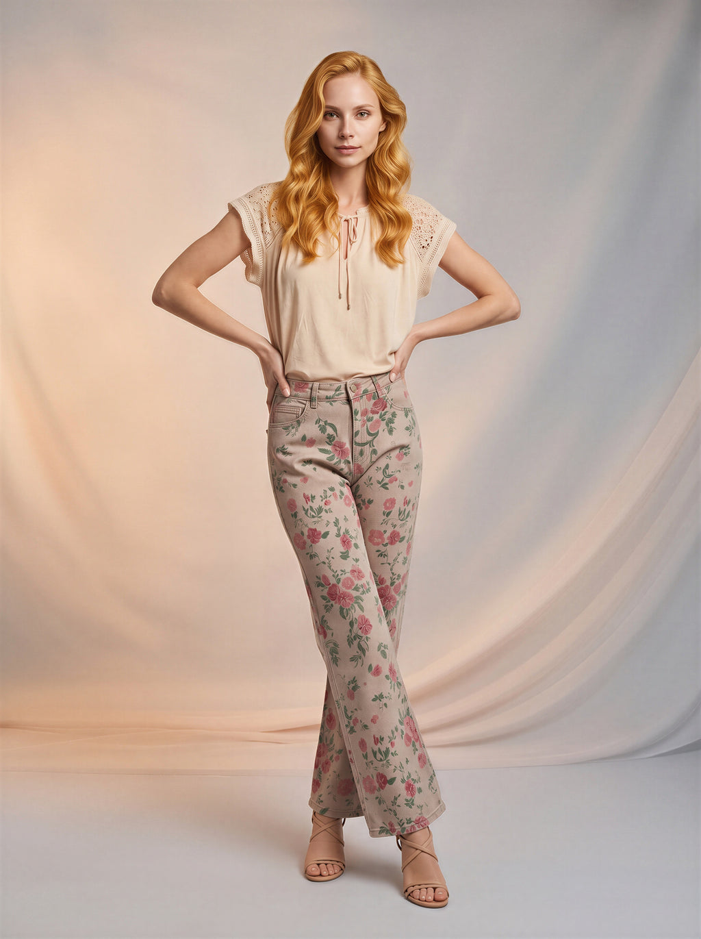 Regular Fit Beige con Flores
