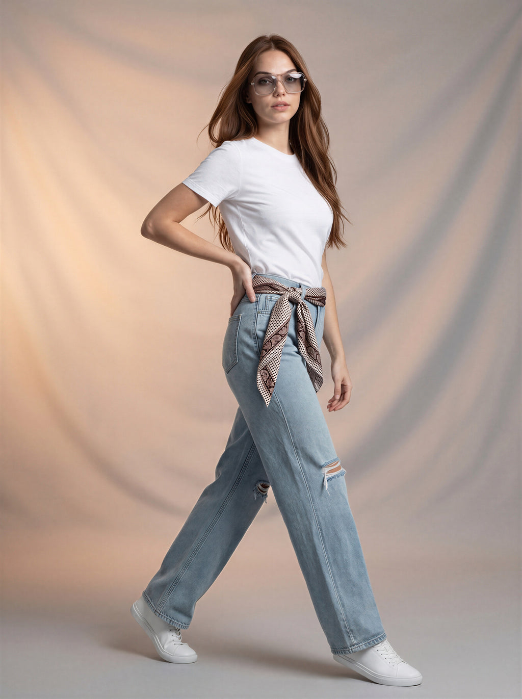 Jean Baggy con Mascada – Azul Claro