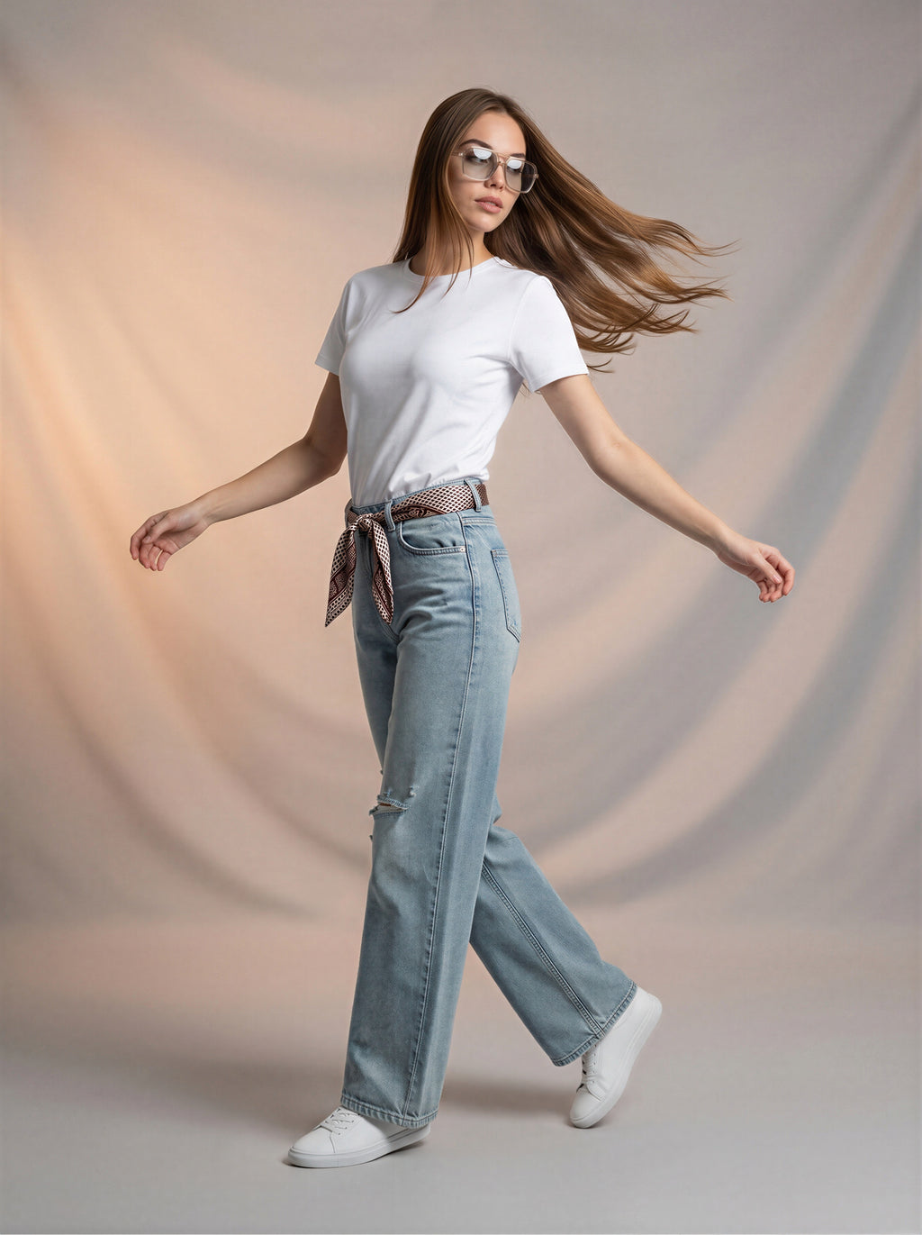 Jean Baggy con Mascada – Azul Claro