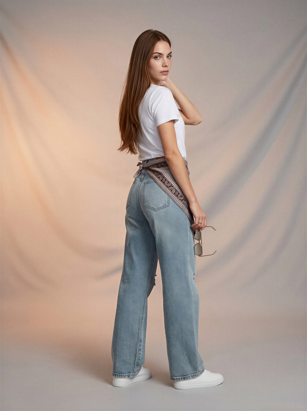 Jean Baggy con Mascada – Azul Claro