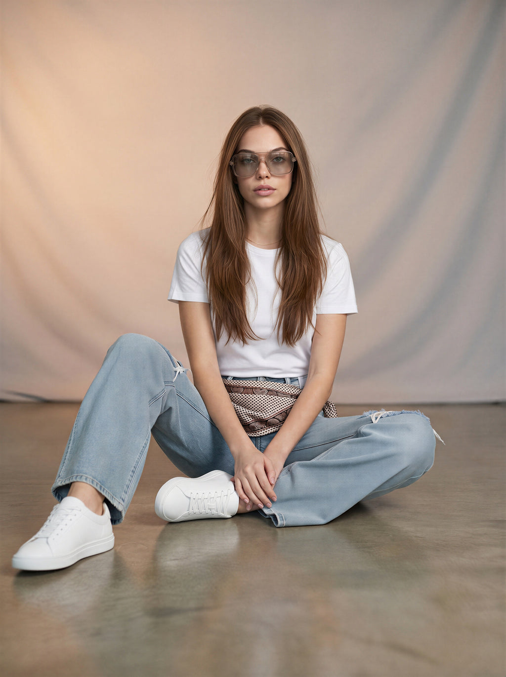 Jean Baggy con Mascada – Azul Claro