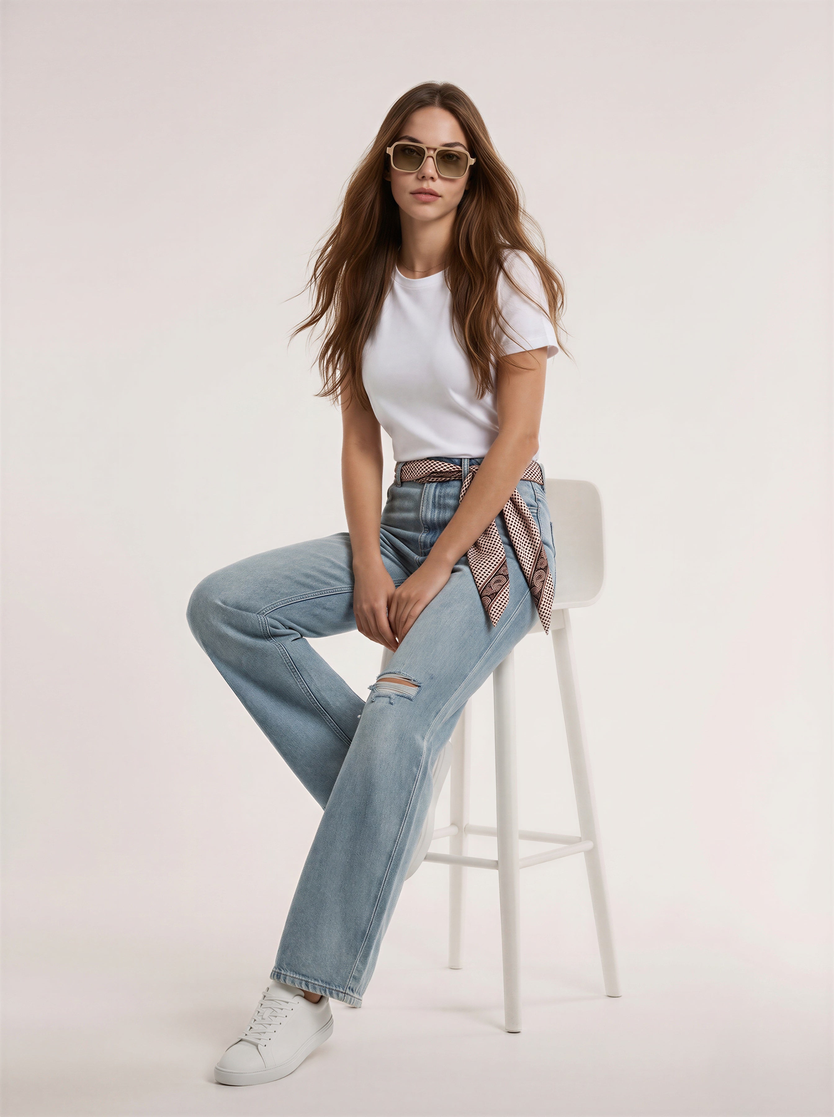 Jean Baggy con Mascada – Azul Claro