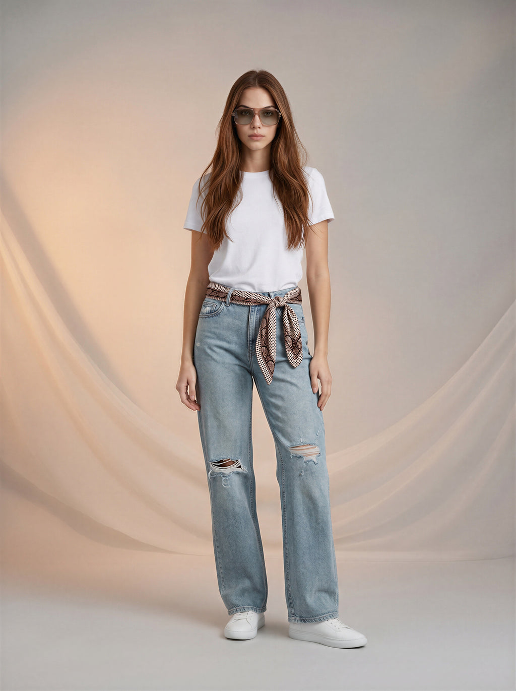 Jean Baggy con Mascada – Azul Claro
