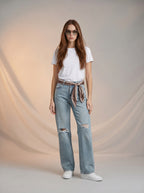 Jean Baggy con Mascada – Azul Claro