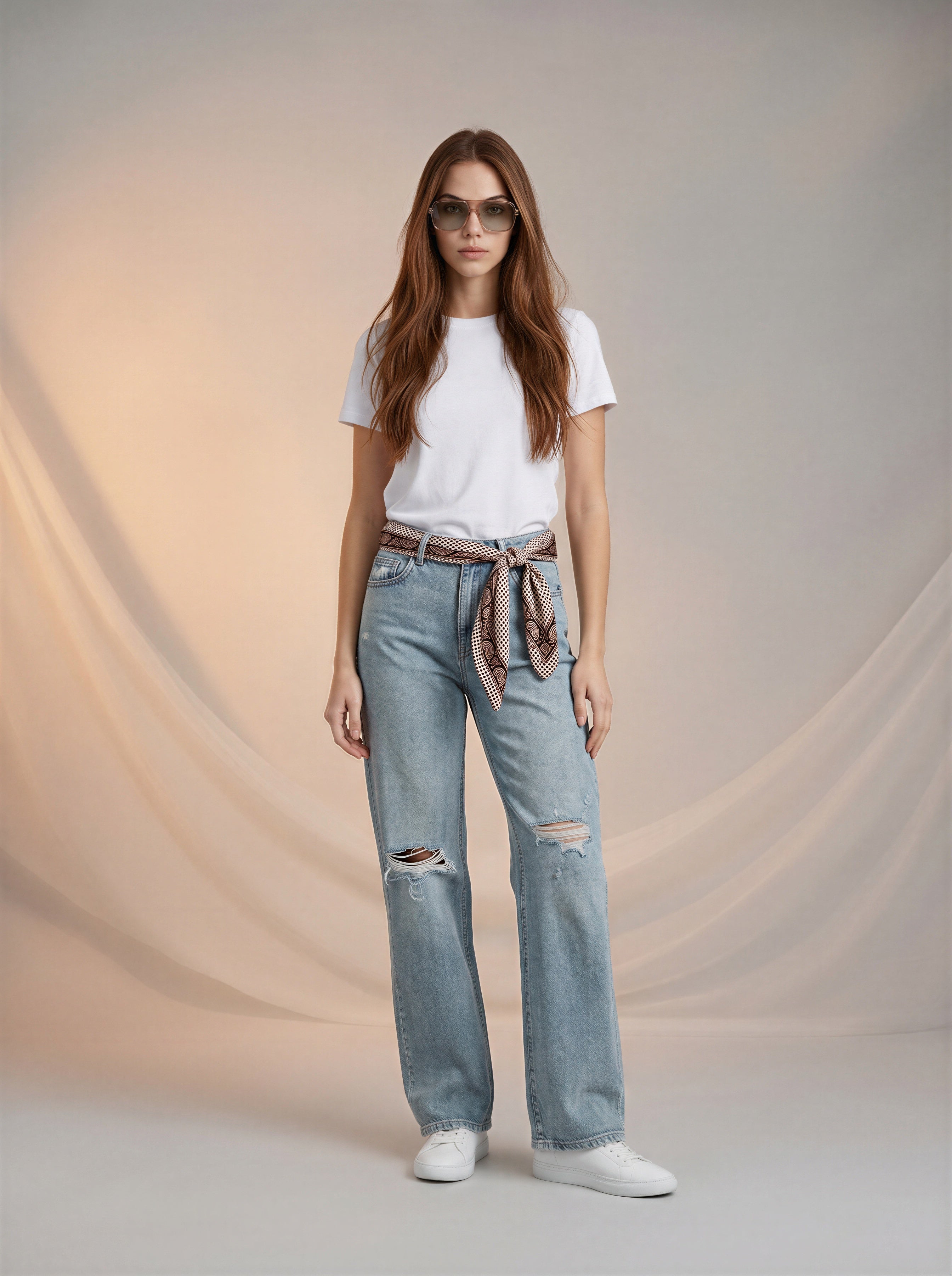 Jean Baggy con Mascada – Azul Claro