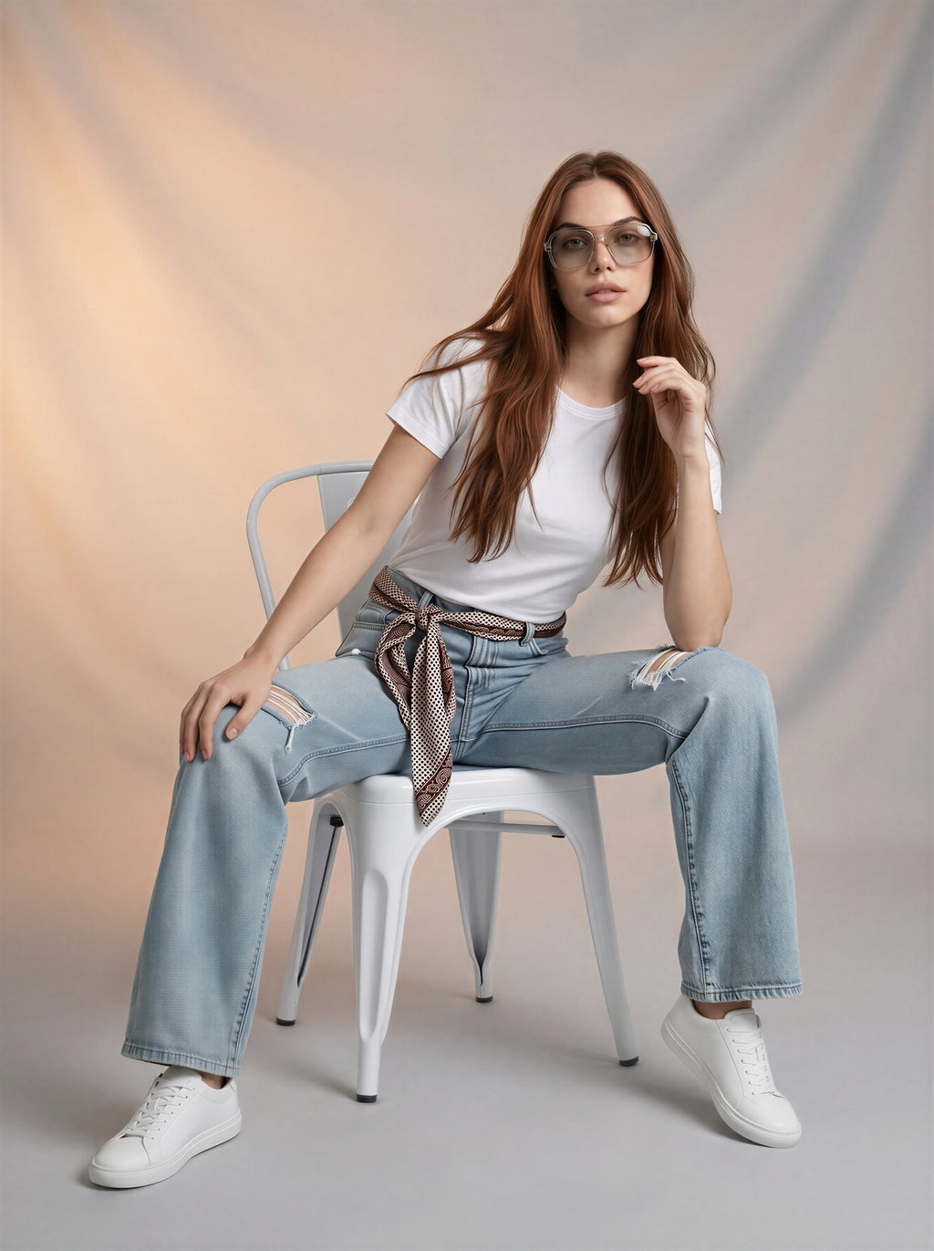 Jean Baggy con Mascada – Azul Claro