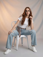 Jean Baggy con Mascada – Azul Claro