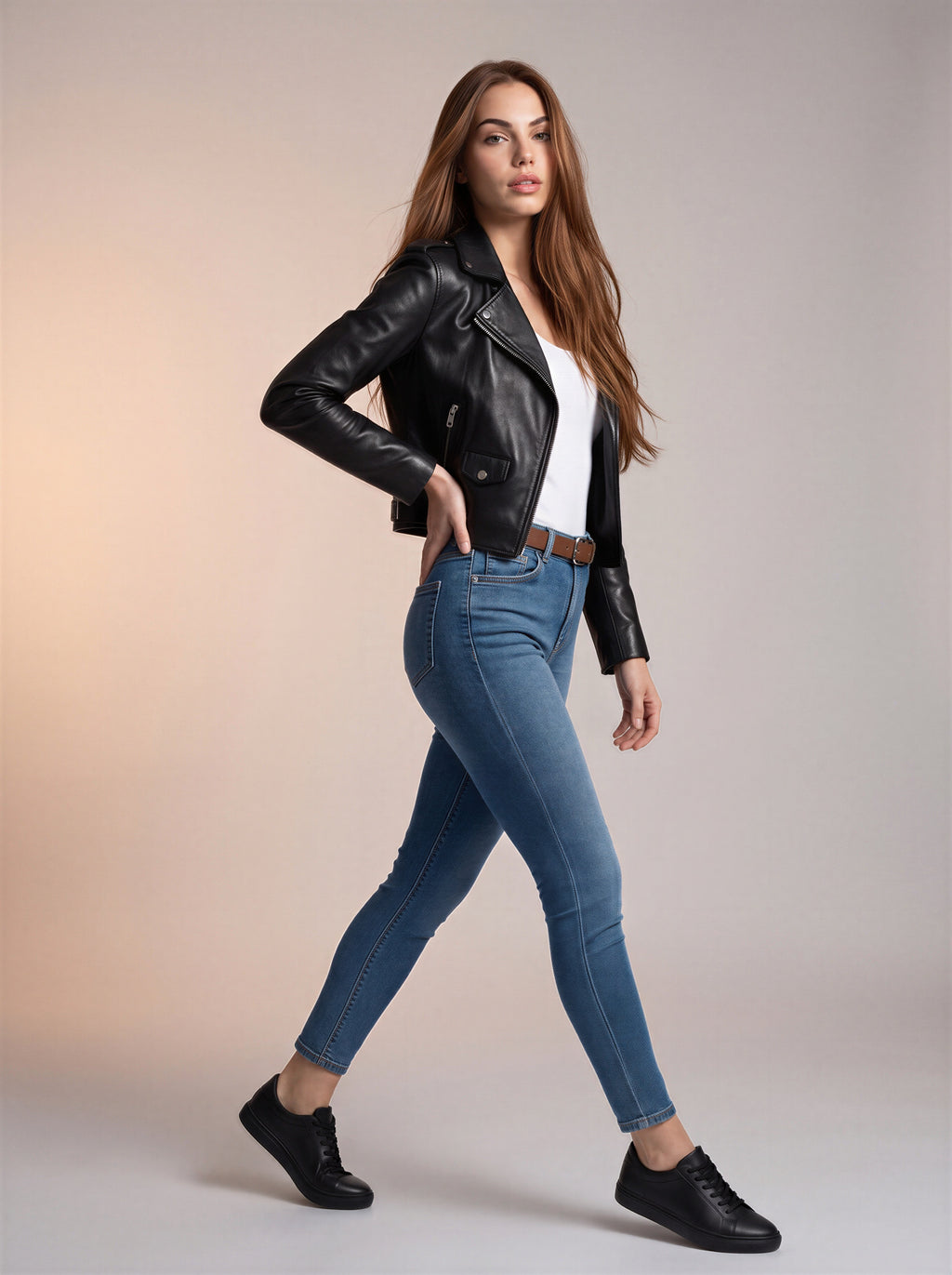 Jean Skinny Ajustado Azul Medio Con Cinto Café AG-1926