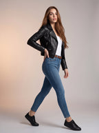 Jean Skinny Ajustado Azul Medio Con Cinto Café AG-1926