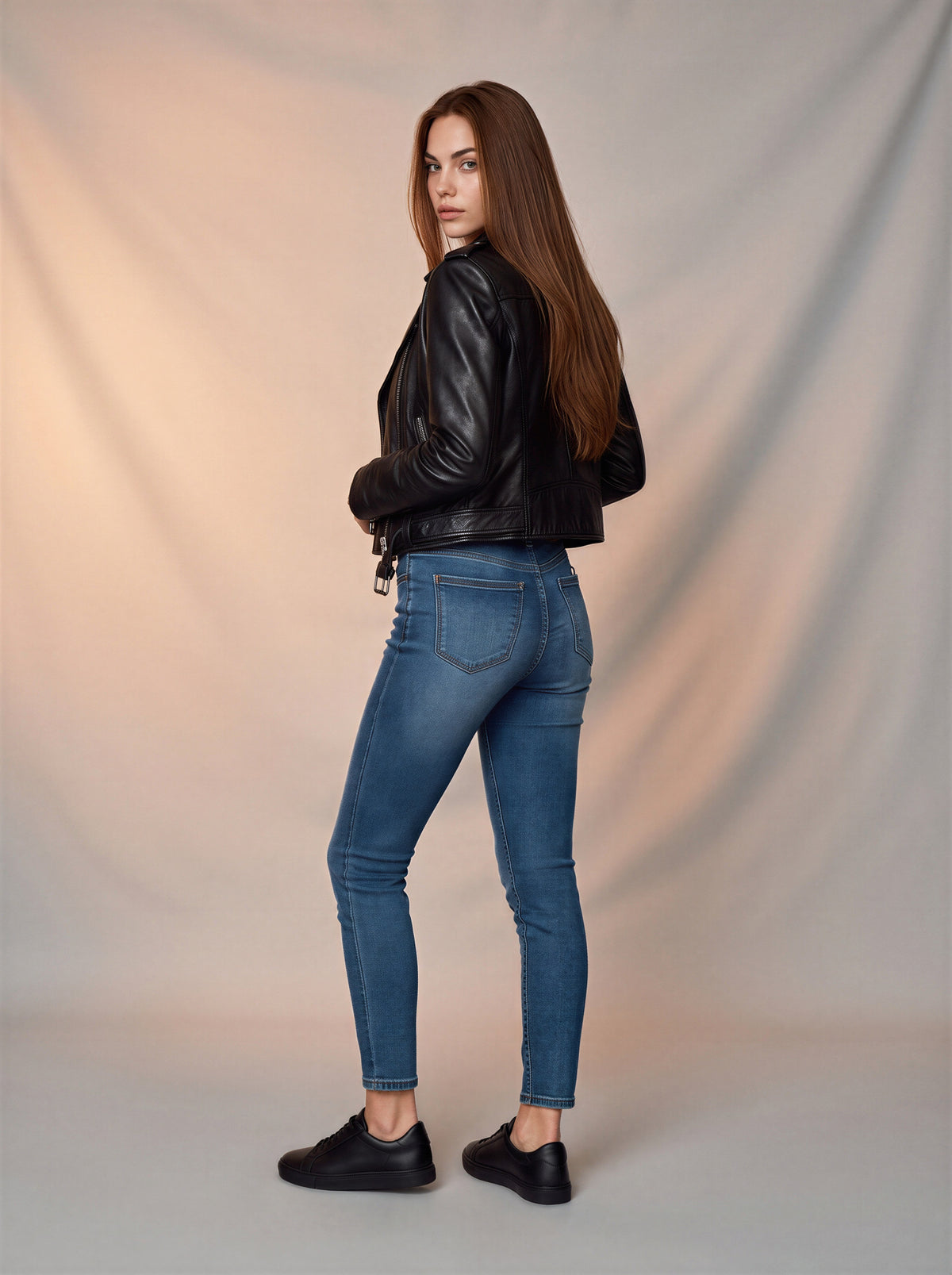 Jean Skinny Ajustado Azul Medio Con Cinto Café AG-1926