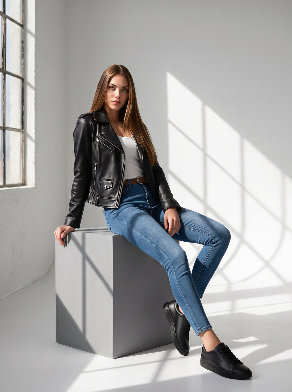Jean Skinny Ajustado Azul Medio Con Cinto Café AG-1926
