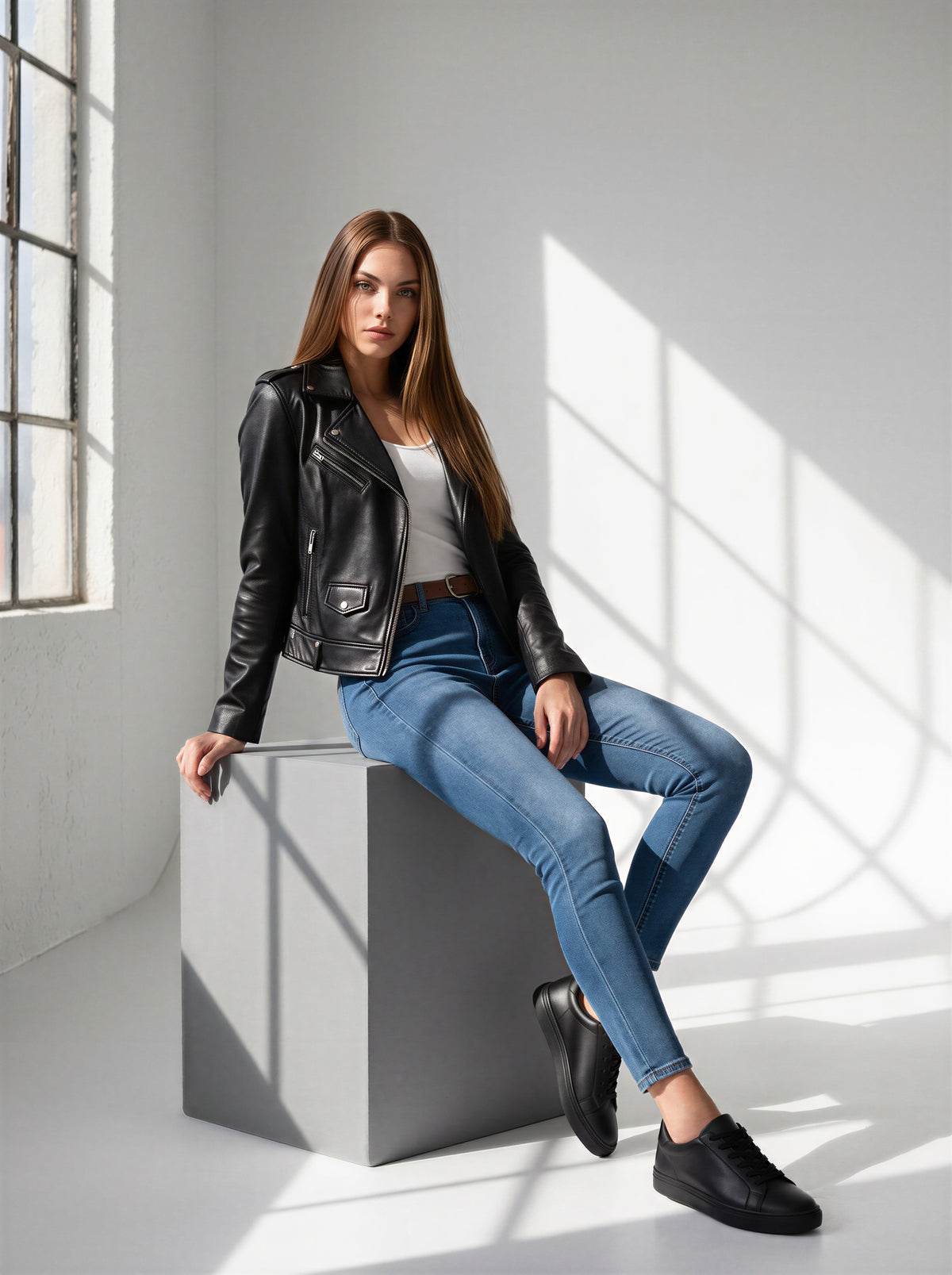 Jean Skinny Ajustado Azul Medio Con Cinto Café AG-1926
