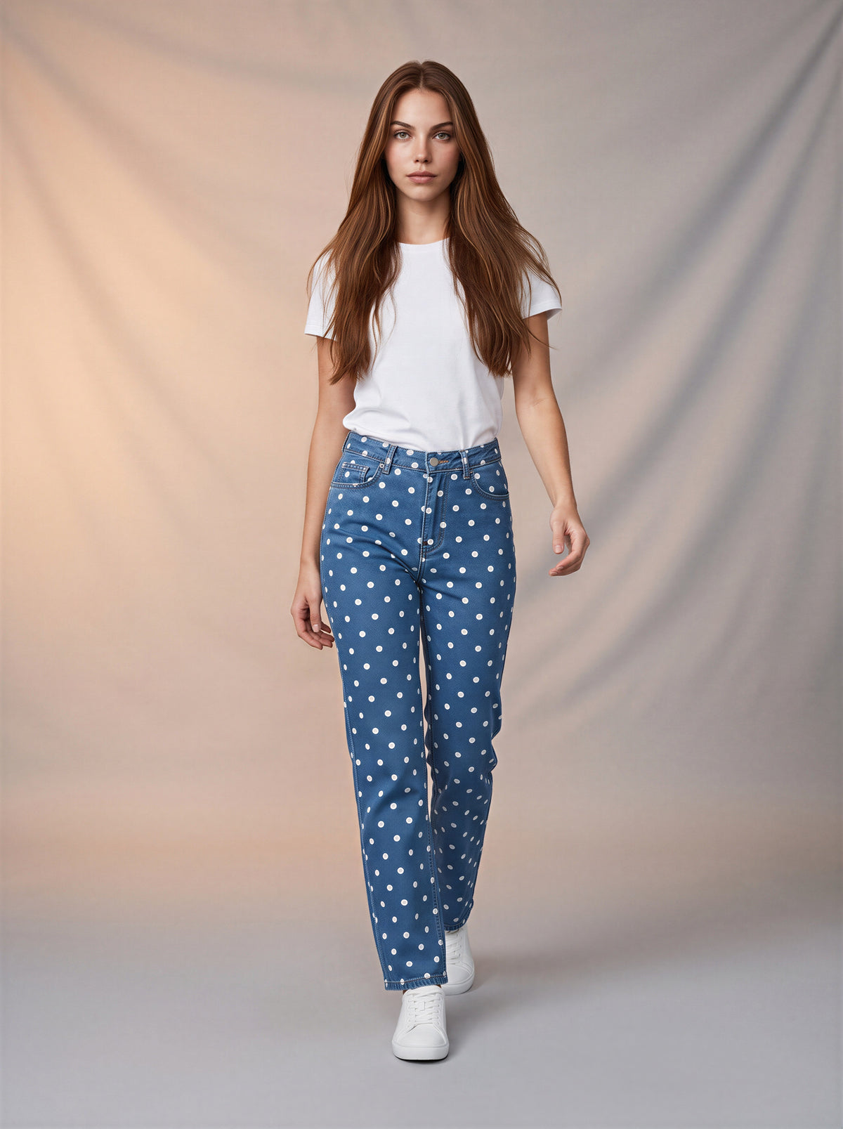 Jean Regular Fit Azul Con Lunares Blancos AG-1907