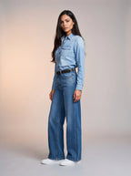 Wide Leg Azul Claro con Cinturón Premium