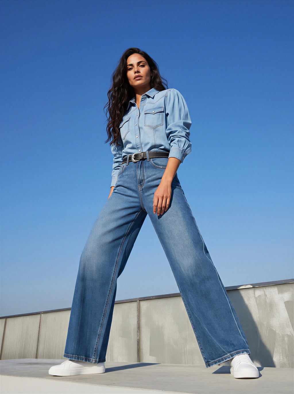 Wide Leg Azul Claro con Cinturón Premium
