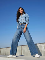 Wide Leg Azul Claro con Cinturón Premium