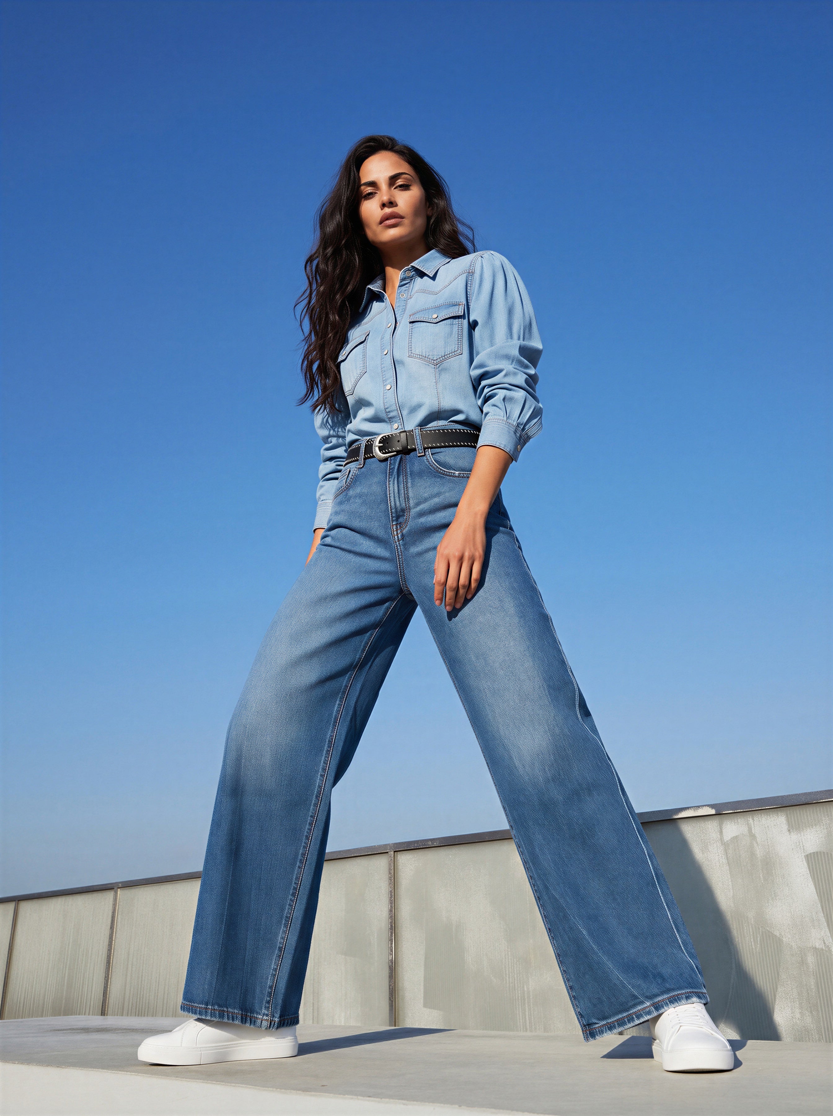 Wide Leg Azul Claro con Cinturón Premium