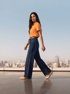 Wide Leg Azul Marino con Cinto de Cuerda