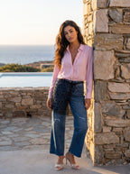 Jean Regular Fit Azul Marino con Encaje Negro DE-273