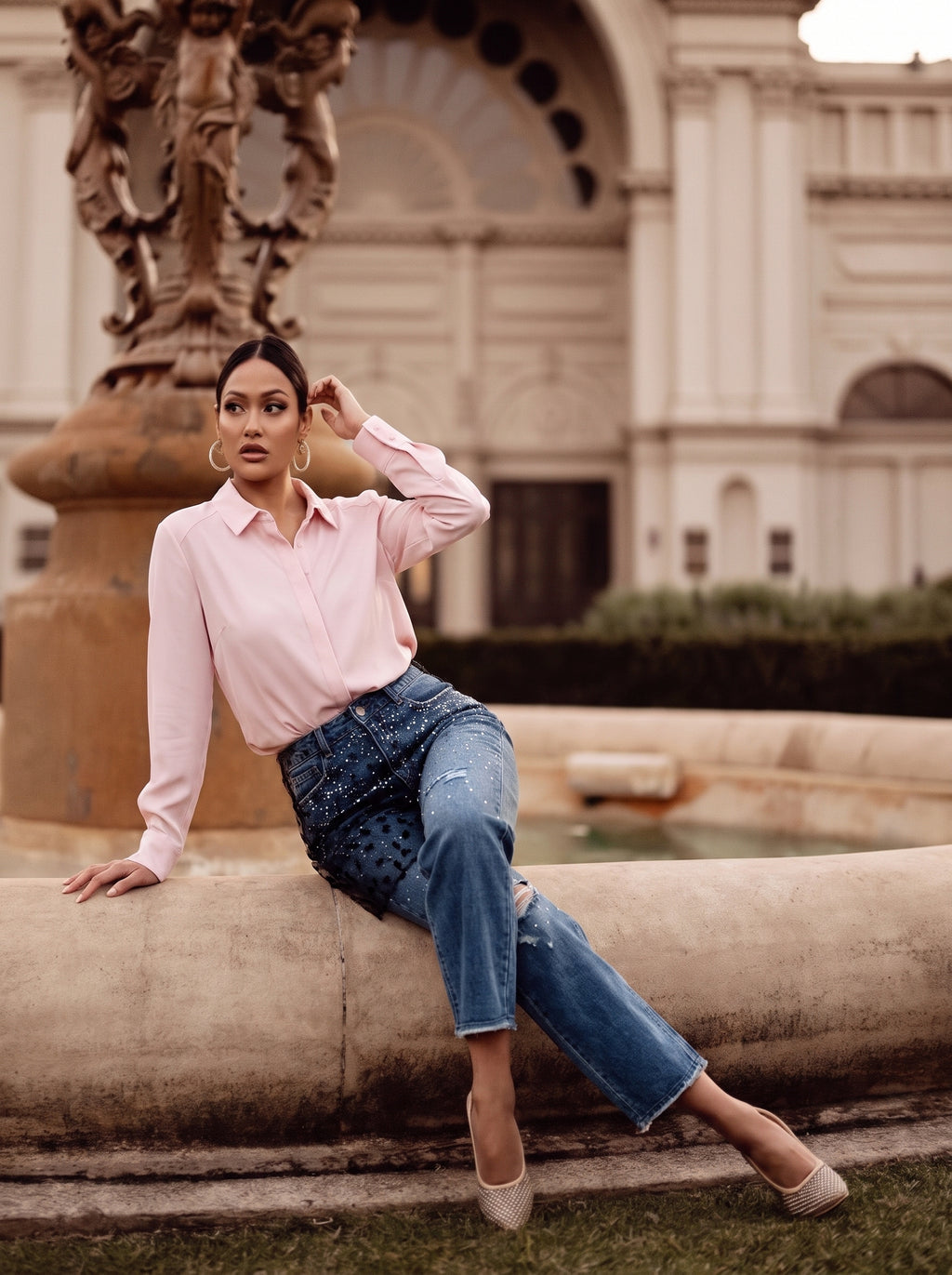 Jean Regular Fit Azul Marino con Encaje Negro DE-273