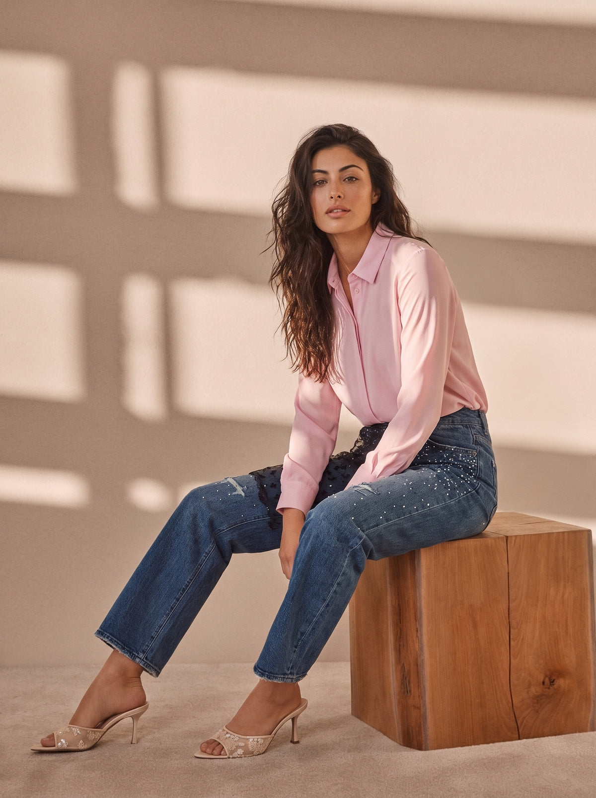 Jean Regular Fit Azul Marino con Encaje Negro DE-273
