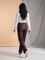 Pantalon Ancho de Piel Sintética Borgoña MON-3458
