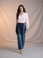 Jean Regular Fit Azul Marino con Encaje Negro DE-273