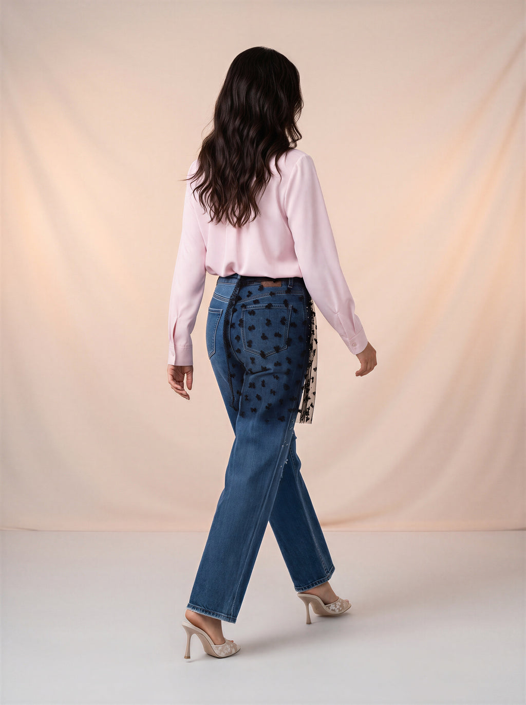Jean Regular Fit Azul Marino con Encaje Negro DE-273