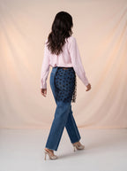Jean Regular Fit Azul Marino con Encaje Negro DE-273