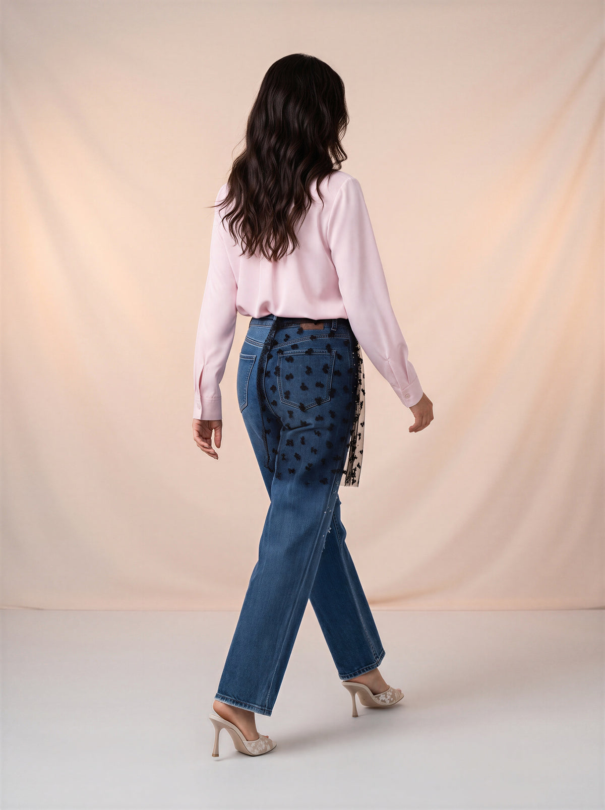 Jean Regular Fit Azul Marino con Encaje Negro DE-273