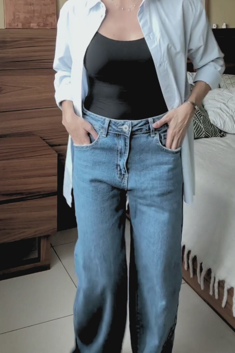 JEANS WIDE LEG FULL LENGTH - AZUL STONE