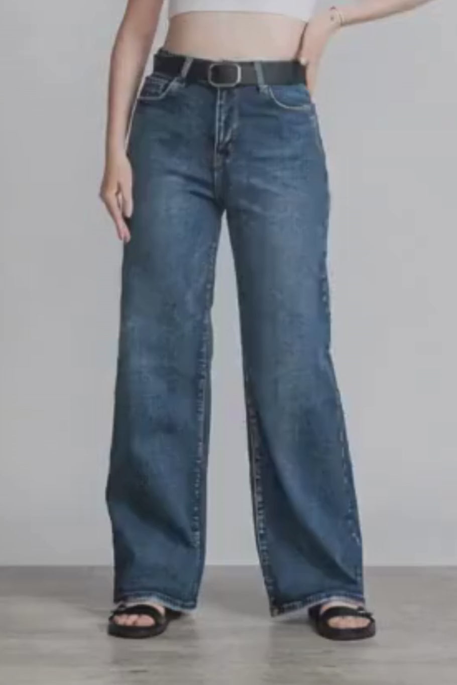 JEANS WIDE LEG FULL LENGTH - AZUL MEDIO